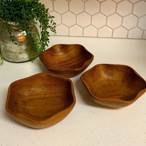 Mid Century Modern Teak Wood Salad nuts snacks Bowls Set of 3 home decor - Picture 1 of 12